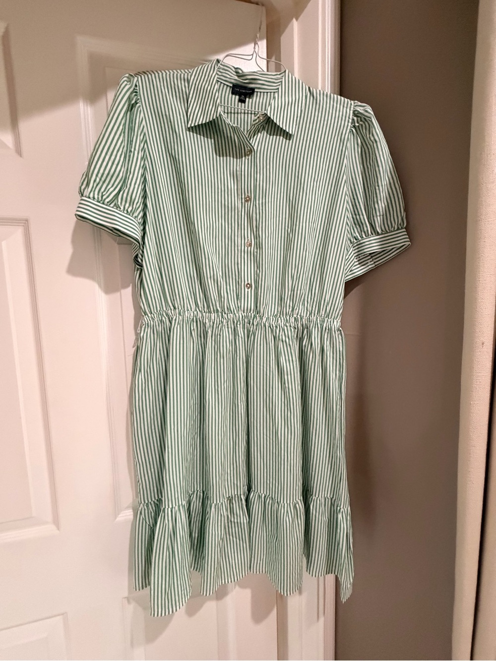 The Limited Green and White Striped Shirt Dress